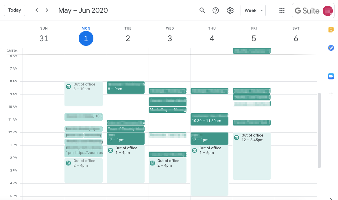 Calendar example with blocked out times